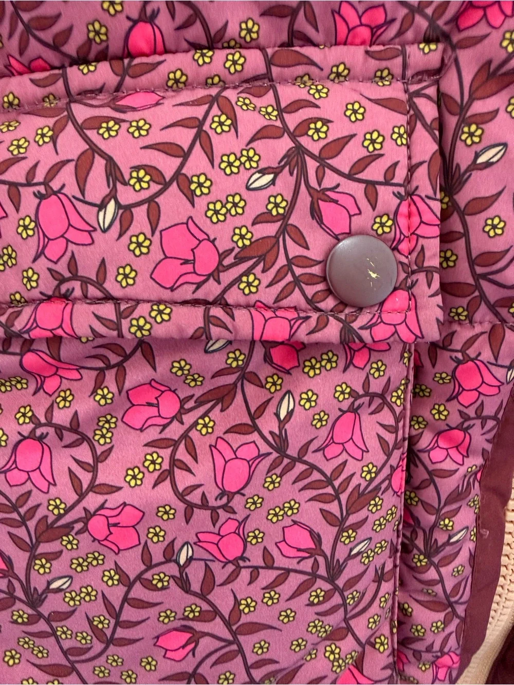 Anthropologie Floral Pink Quilted Puffer Jacket